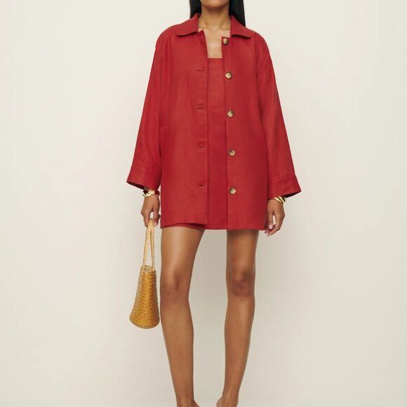 The Reformation - Irene Linen Jacket in Sundried Tomato - Picture 4 of 6